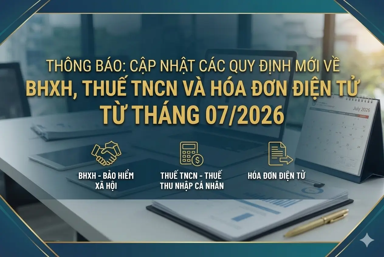 THÔNG BÁO: CẬP NHẬT CÁC QUY ĐỊNH MỚI VỀ BHXH, THUẾ TNCN VÀ HÓA ĐƠN ĐIỆN TỬ TỪ THÁNG 01/07/2026
